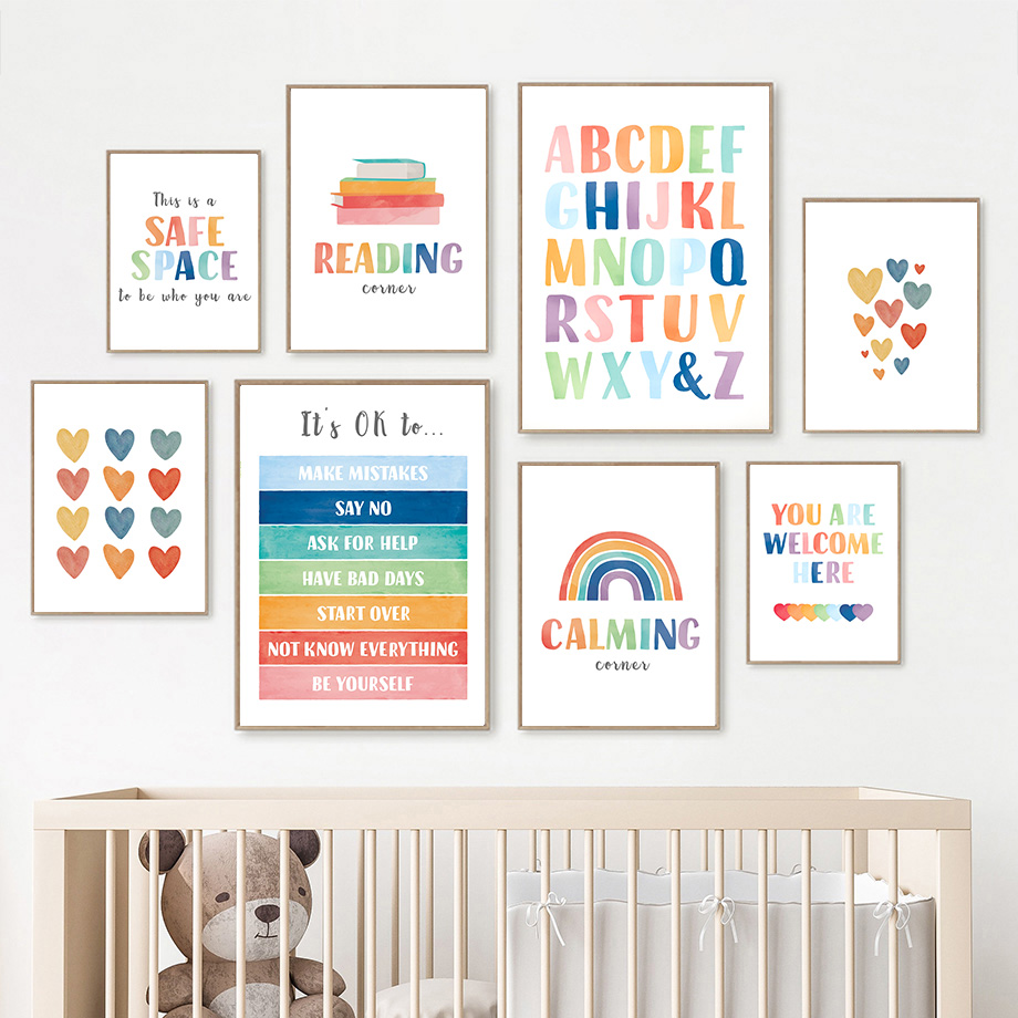 Kids Education Quotes - Rainbow Classroom Wall Art Educational Kids