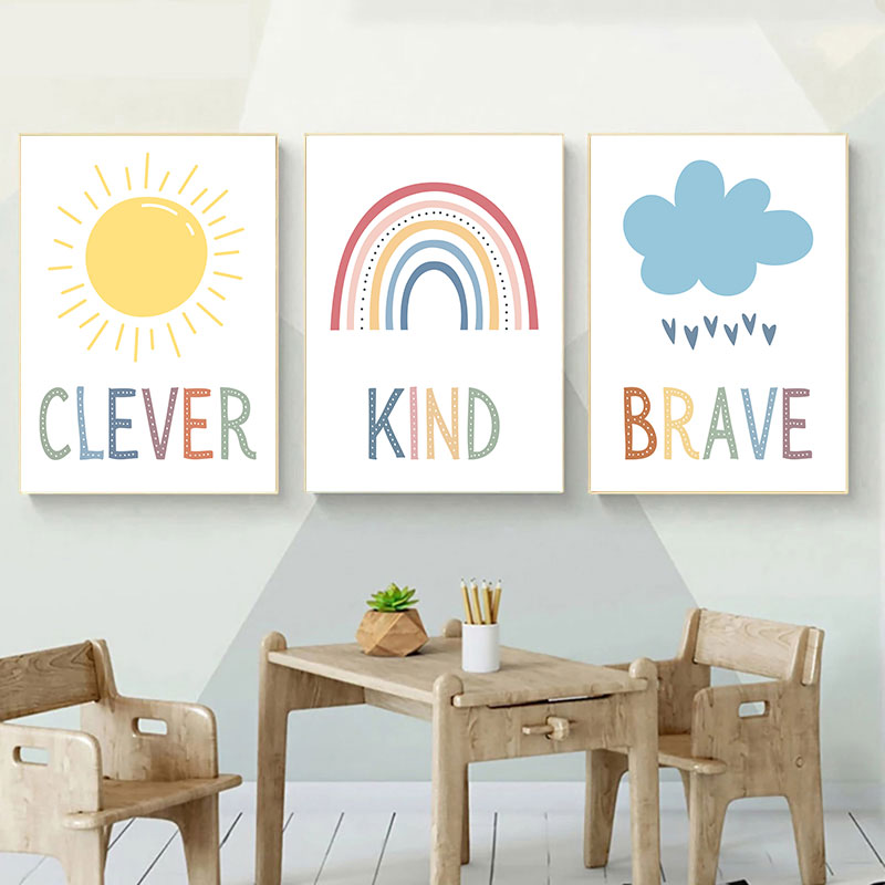 Kids Education Quotes - Cute Sun Rainbow Cloud Canvas Art