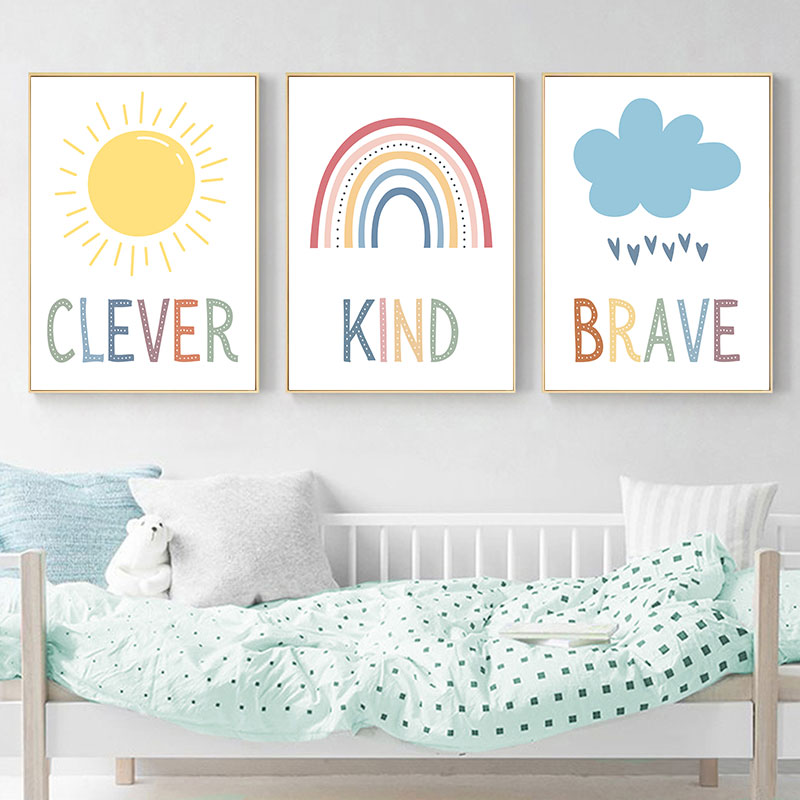 Cute Sun Rainbow Cloud Canvas  - Kids Education Quotes ulasan dan harga