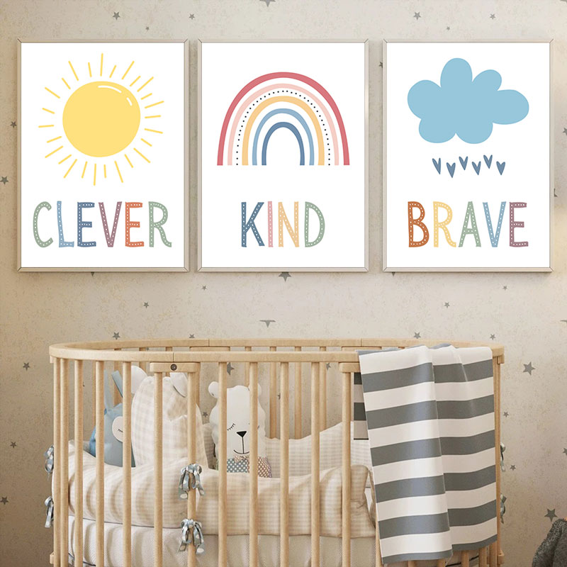 Cute Sun Rainbow Cloud Canvas  - Kids Education Quotes ulasan dan harga