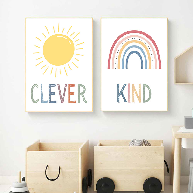 Cute Sun Rainbow Cloud Canvas  - Kids Education Quotes ulasan dan harga