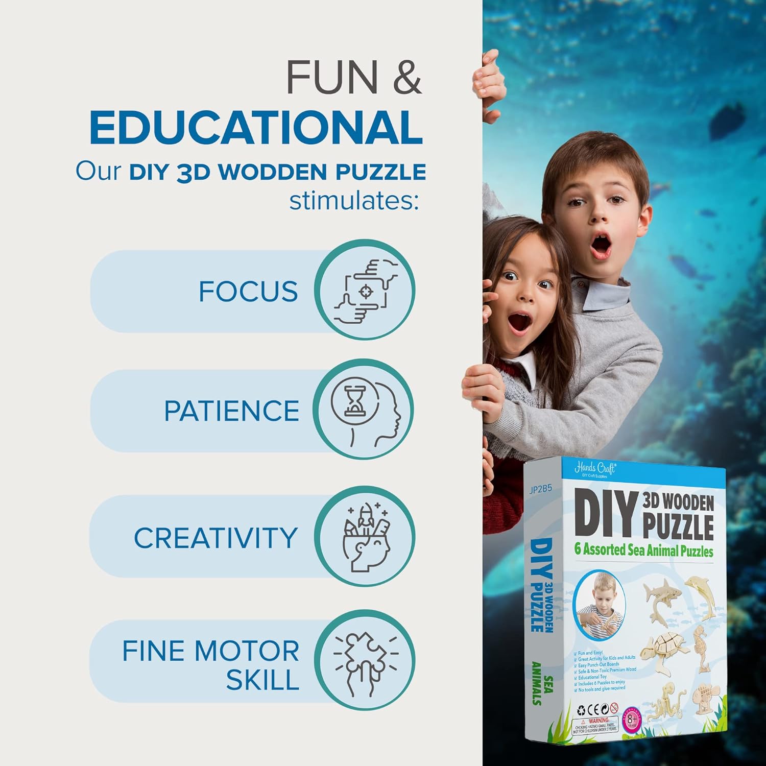 3D Wooden Puzzle Sea Animals B - Kids Education Images ulasan dan harga